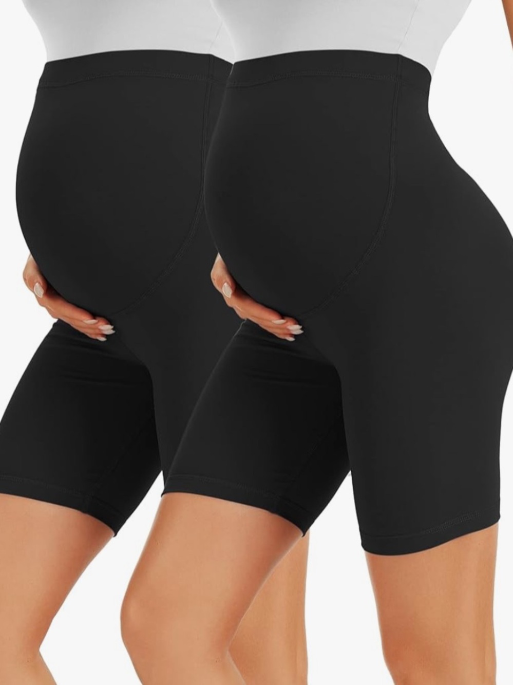 2 Maternity Black Supportive Biker Shorts
